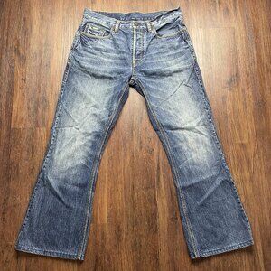 Ted Baker London Jeans Mens 32R Blue Straight Baggy Button Fly Denim Faded